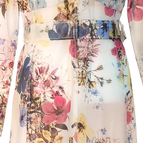 ERDEM Charlotta Multicolor Semi-Sheer Floral Trench Coat - Picture 9 of 14